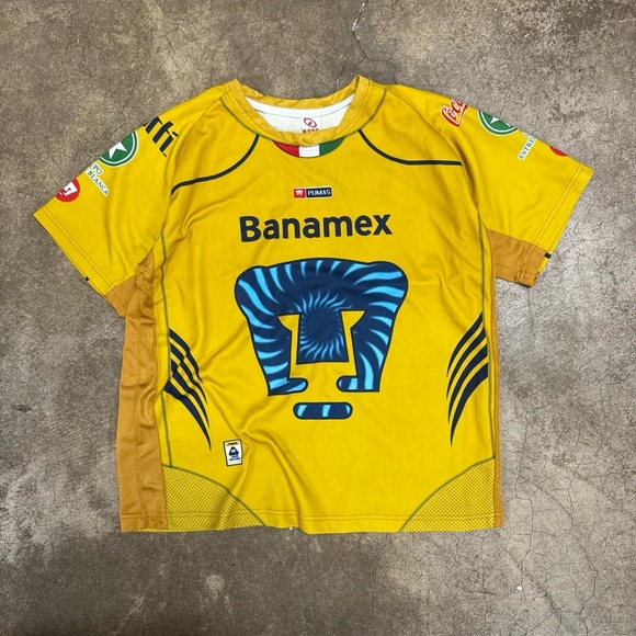 Pumas UNAM Banamex Soccer Jersey Mens Large Yellow Blue 2008-09 Vintage - Picture 1 of 6